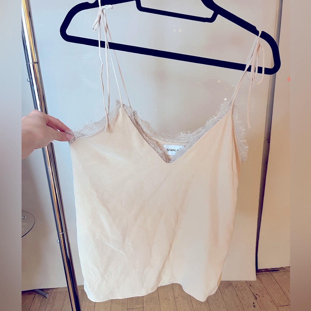 Sam & Lavi Top. Nude/Beige Cami with Lace and tie strap. Never worn. Like new. S